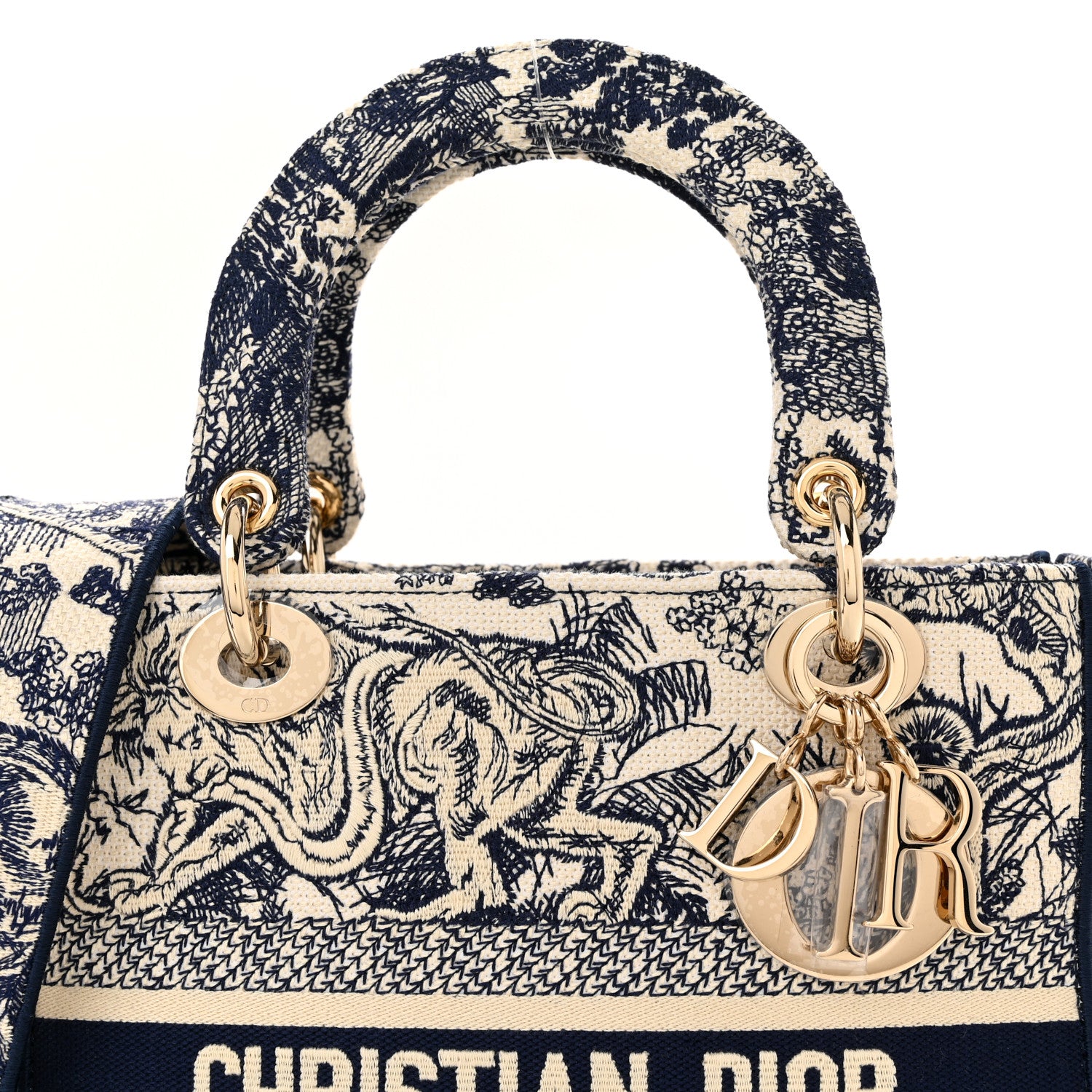 Christian Dior Toile de Jouy Embroidered Medium Lady D-Lite Navy 8 of 10