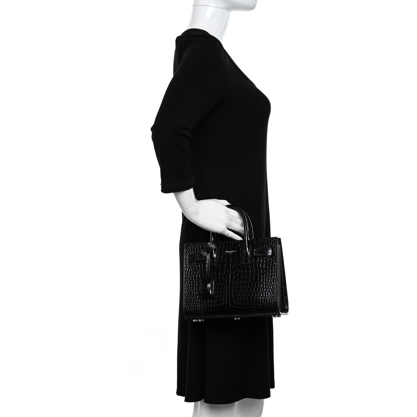 Calfskin Crocodile Embossed Nano Sac De Jour Black