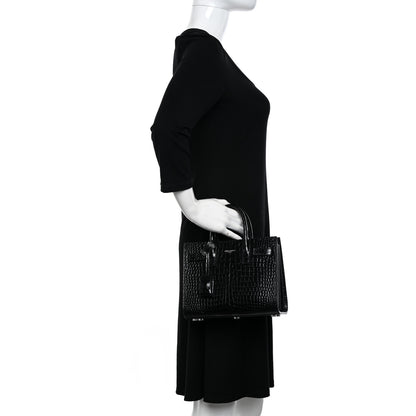 Saint Laurent Calfskin Crocodile Embossed Nano Sac De Jour Black 2 of 14