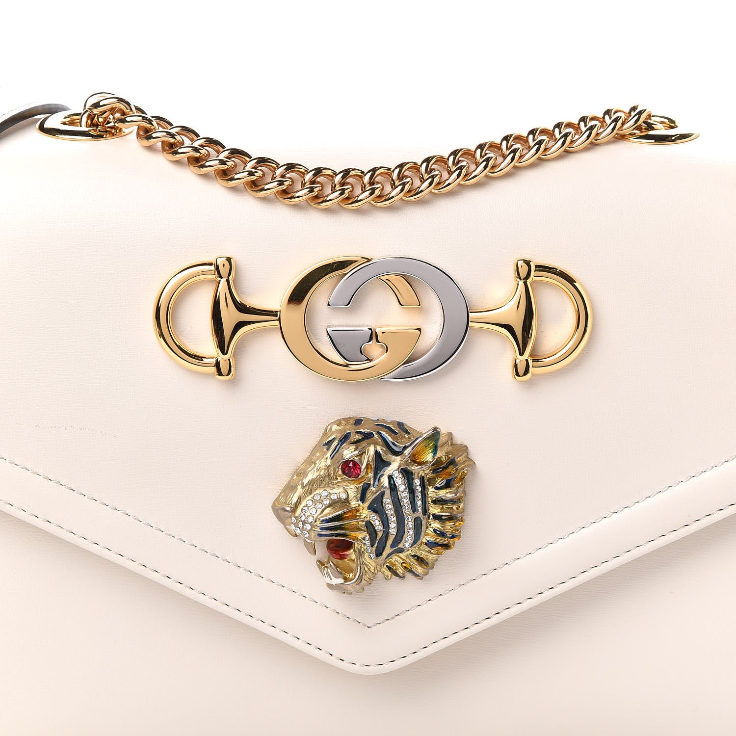 Gucci Vitello Palmellato Lux Crystal Medium Rajah Shoulder Bag Mystic White Multicolor 10 of 10