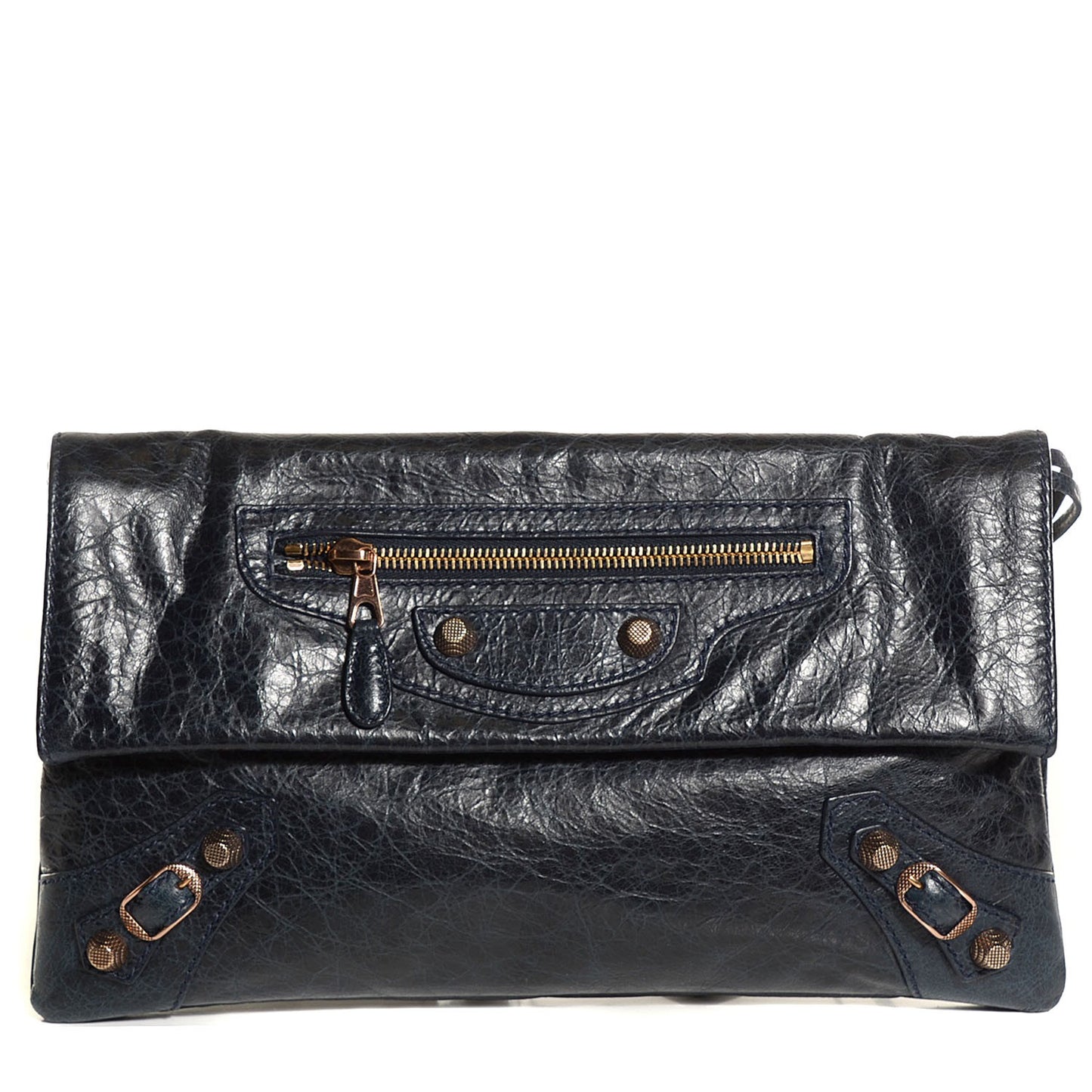 Agneau Giant 12 Gold Hardware Envelope Clutch Dark Night