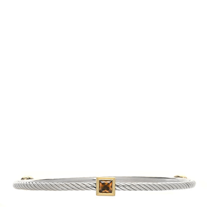 David Yurman Sterling Silver 18K Gold Citrine 3mm Color Classics Three Station Bangle 1 of 5
