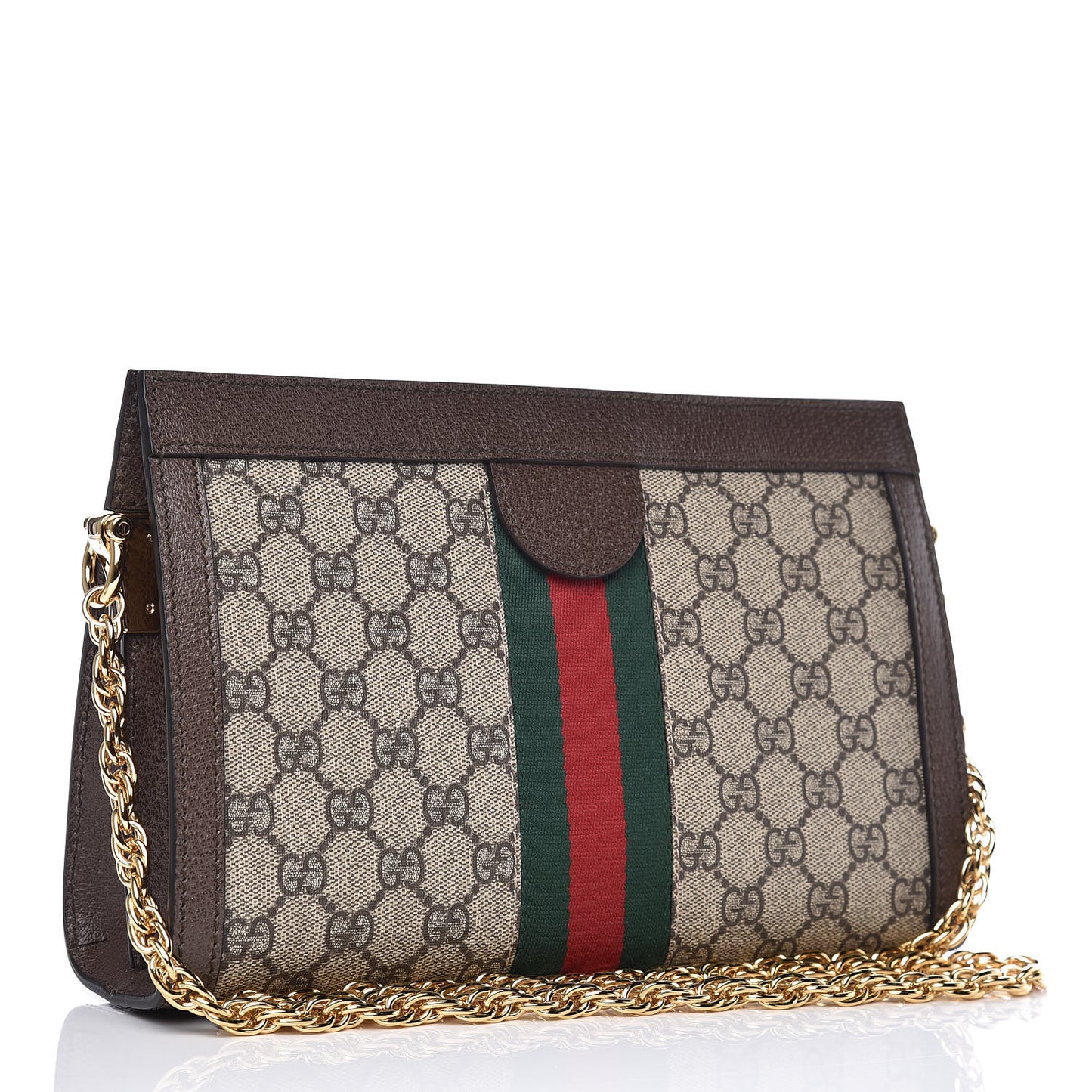 GG Supreme Monogram Web Small Ophidia Chain Shoulder Bag Brown