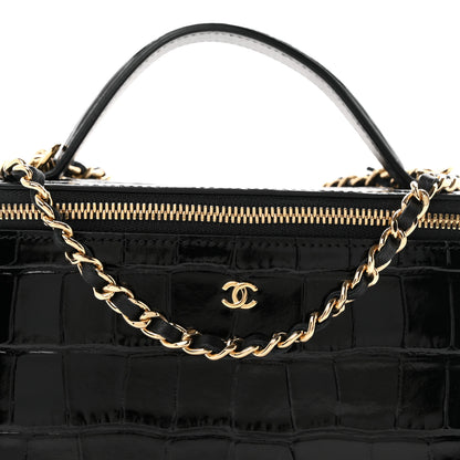 Chanel Calfskin Crocodile Embossed Crococo Small Top Handle Vanity Case With Chain Black 8 of 11