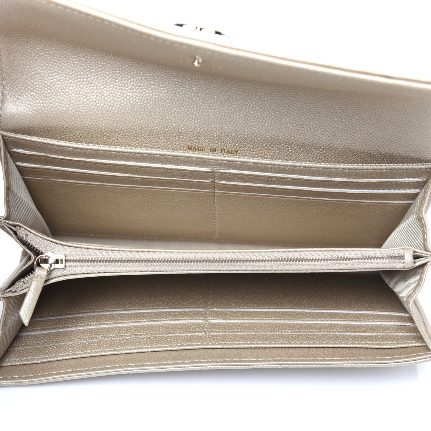 Metallic Caviar Quilted Large Boy Gusset Flap Wallet Gold