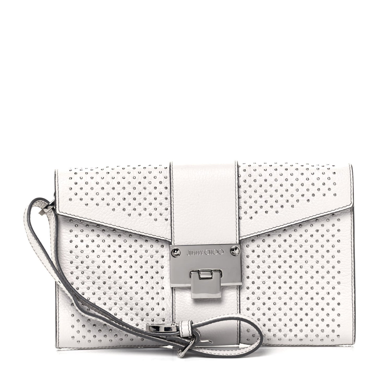 Calfskin Studded Rivera Flap Clutch White
