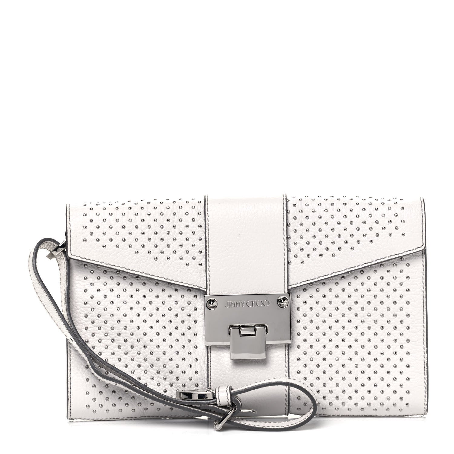 Jimmy Choo Calfskin Studded Rivera Flap Clutch White 1 of 9