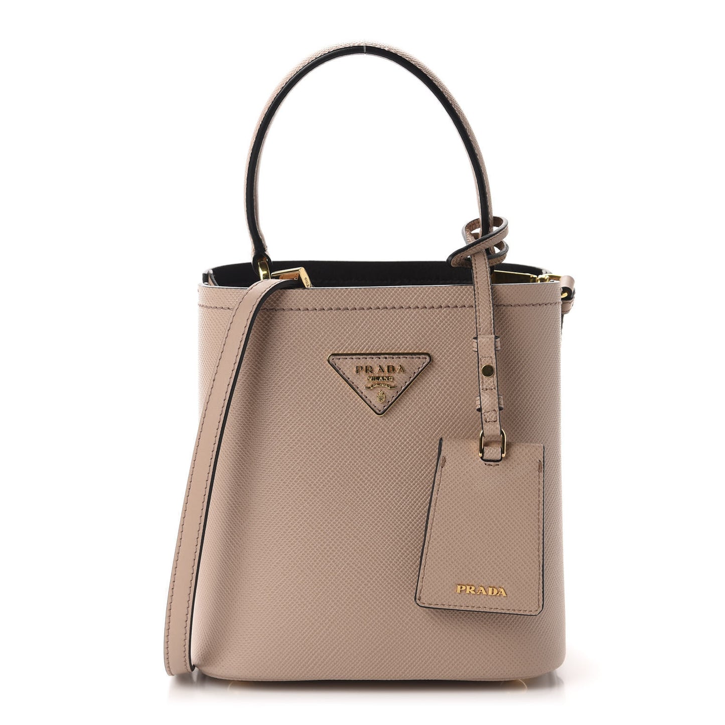 Saffiano Cuir Calfskin Small Panier Bucket Bag Cipria Black