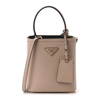 Prada Saffiano Cuir Calfskin Small Panier Bucket Bag Cipria Black 1 of 9