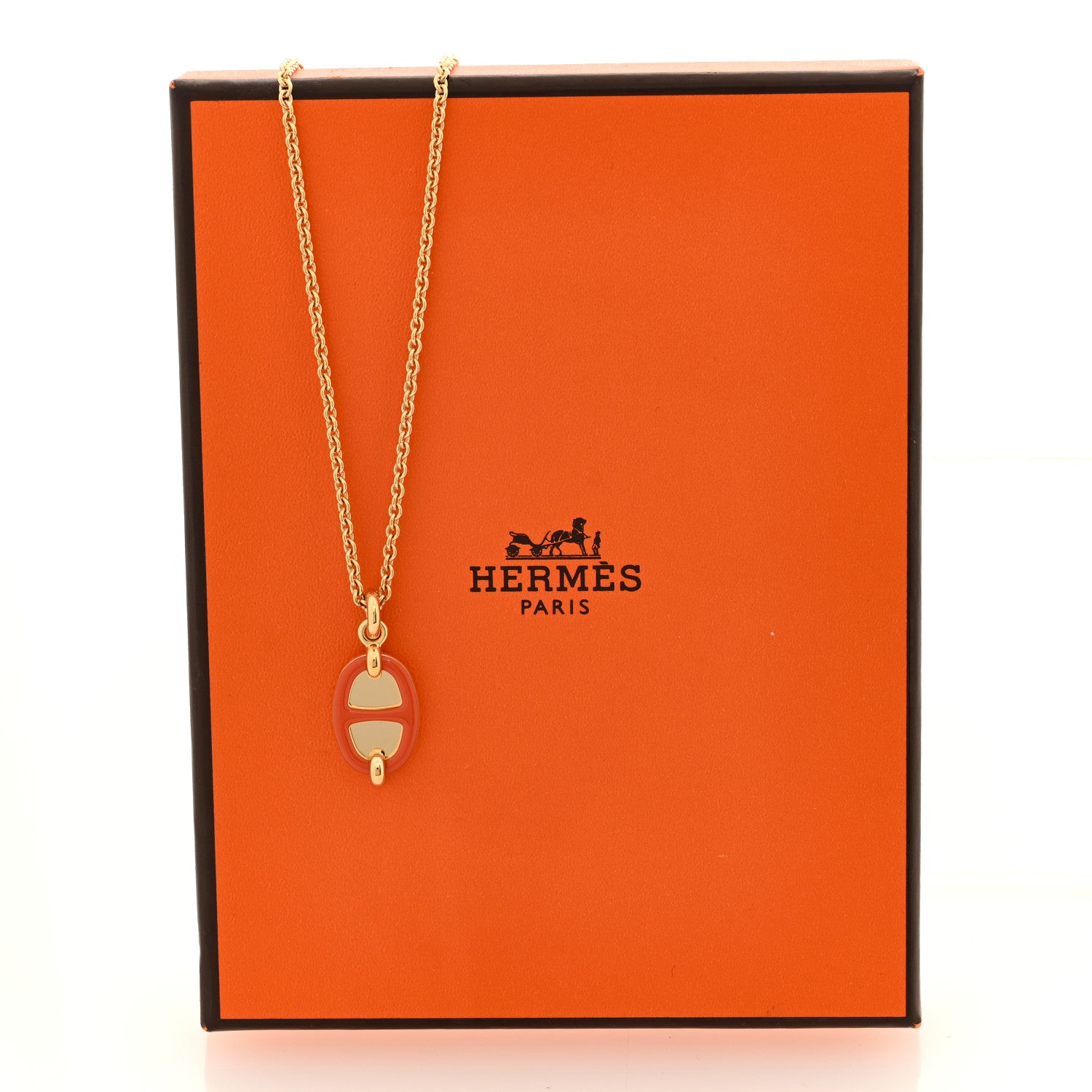 Hermes Metal Enamel Mini Maillon Pendant Necklace Orange Passion