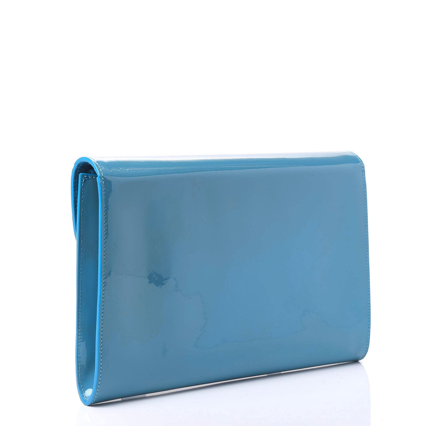 Patent Calfskin Envelope Flat Clutch Sea Blue