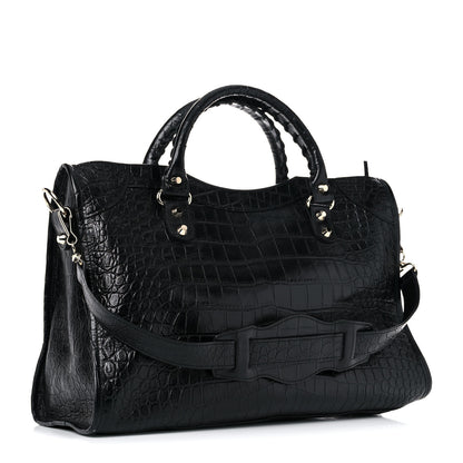 Balenciaga Calfskin Crocodile Embossed Classic Hardware City Black 3 of 13