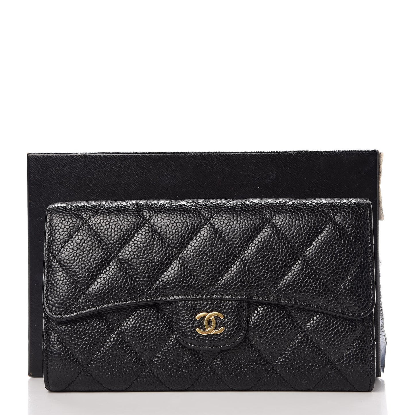 Caviar Quilted Large Flap Wallet Black