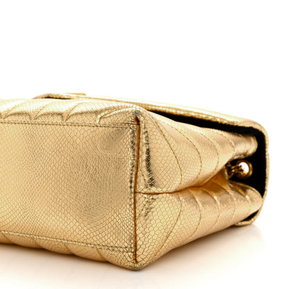 Saint Laurent Snake Embossed Lame Y Quilted Small Loulou Monogram Chain Satchel Oro 10 of 10