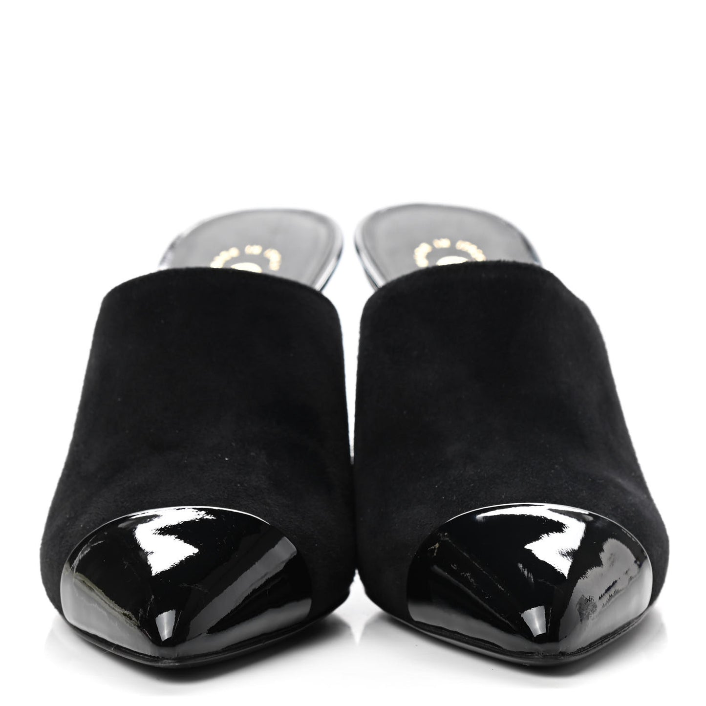 Suede Patent Calfskin Cap Toe Pearl Mule 36 Black