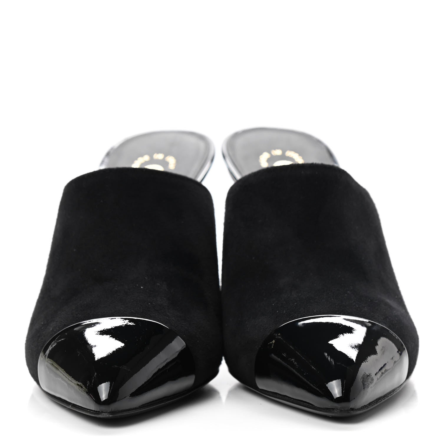 Chanel Suede Patent Calfskin Cap Toe Pearl Mule 36 Black 2 of 9