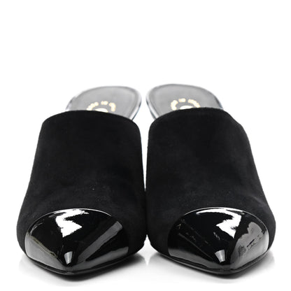 Chanel Suede Patent Calfskin Cap Toe Pearl Mule 36 Black 2 of 9