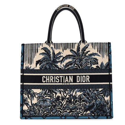 Christian Dior Canvas Embroidered Large Palm Tree Toile De Jouy Book Tote Blue Multicolor 1 of 10