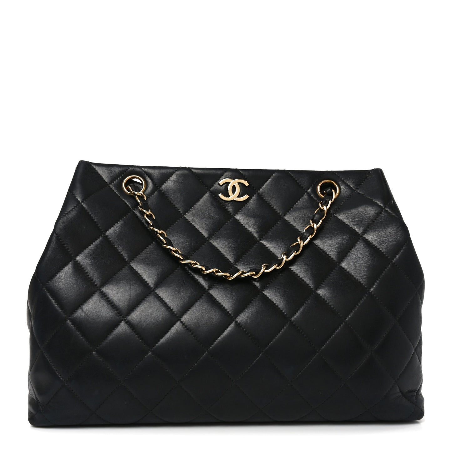Lambskin Quilted Small Shopping Tote Black
