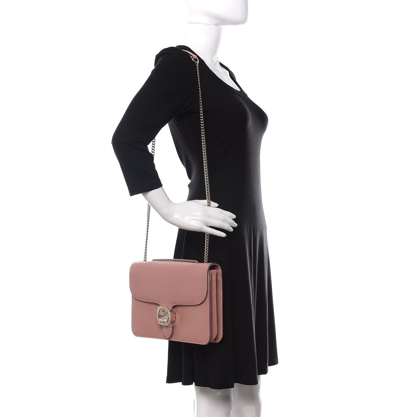 Dollar Calfskin Interlocking G Shoulder Bag Soft Pink