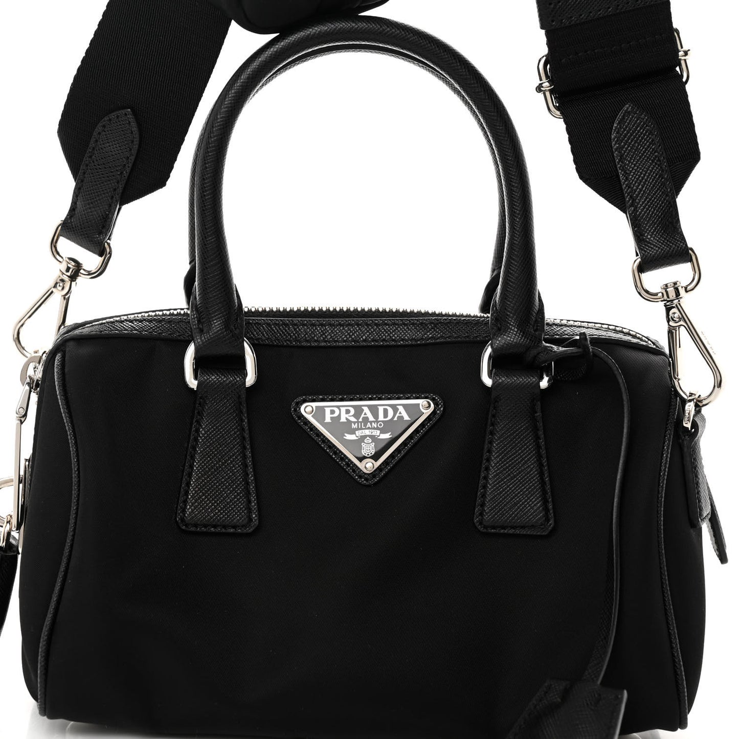 Nylon Saffiano Re-Edition 2005 Top Handle Crossbody Bag Black