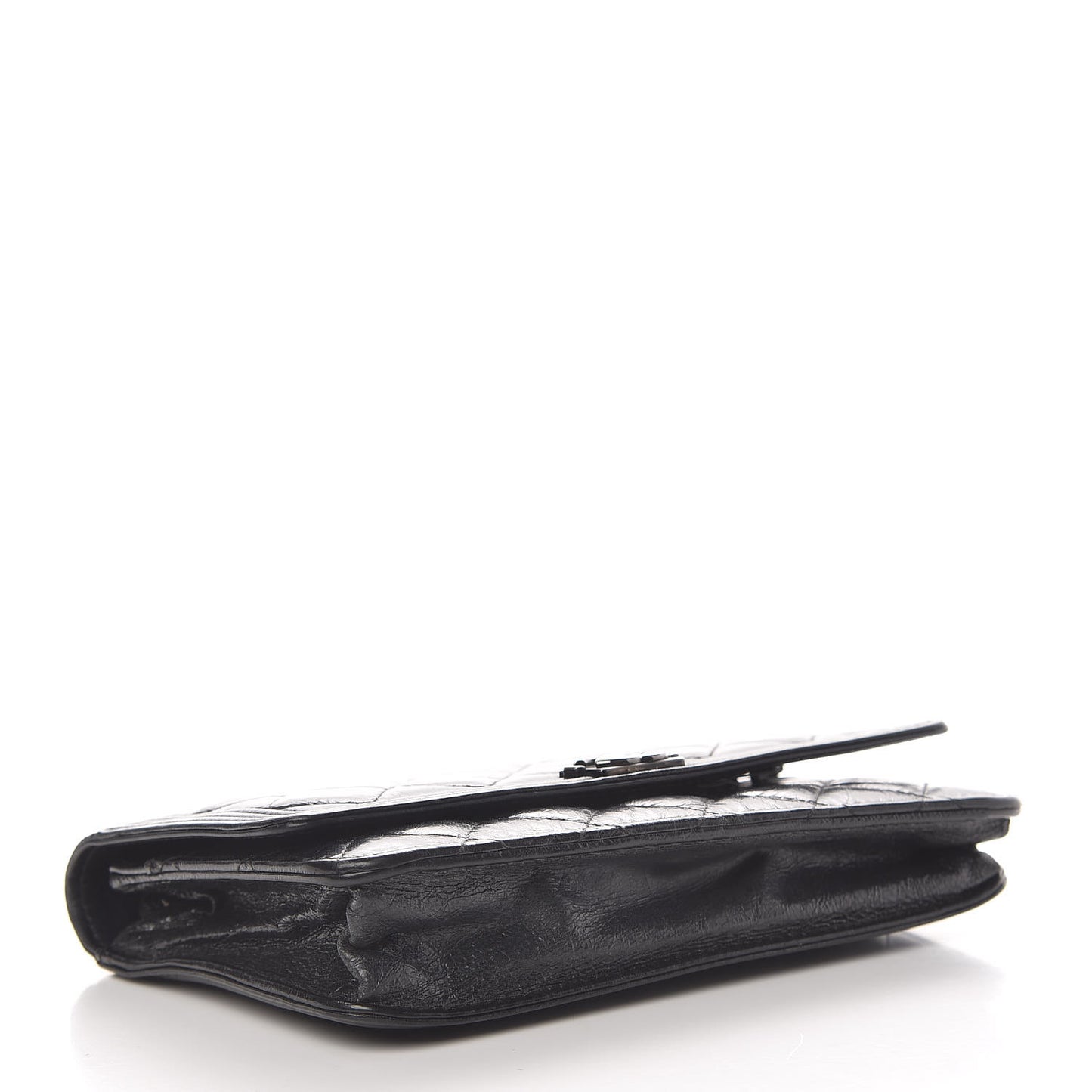 Shiny Aged Calfskin Quilted Boy Wallet On Chain WOC Black