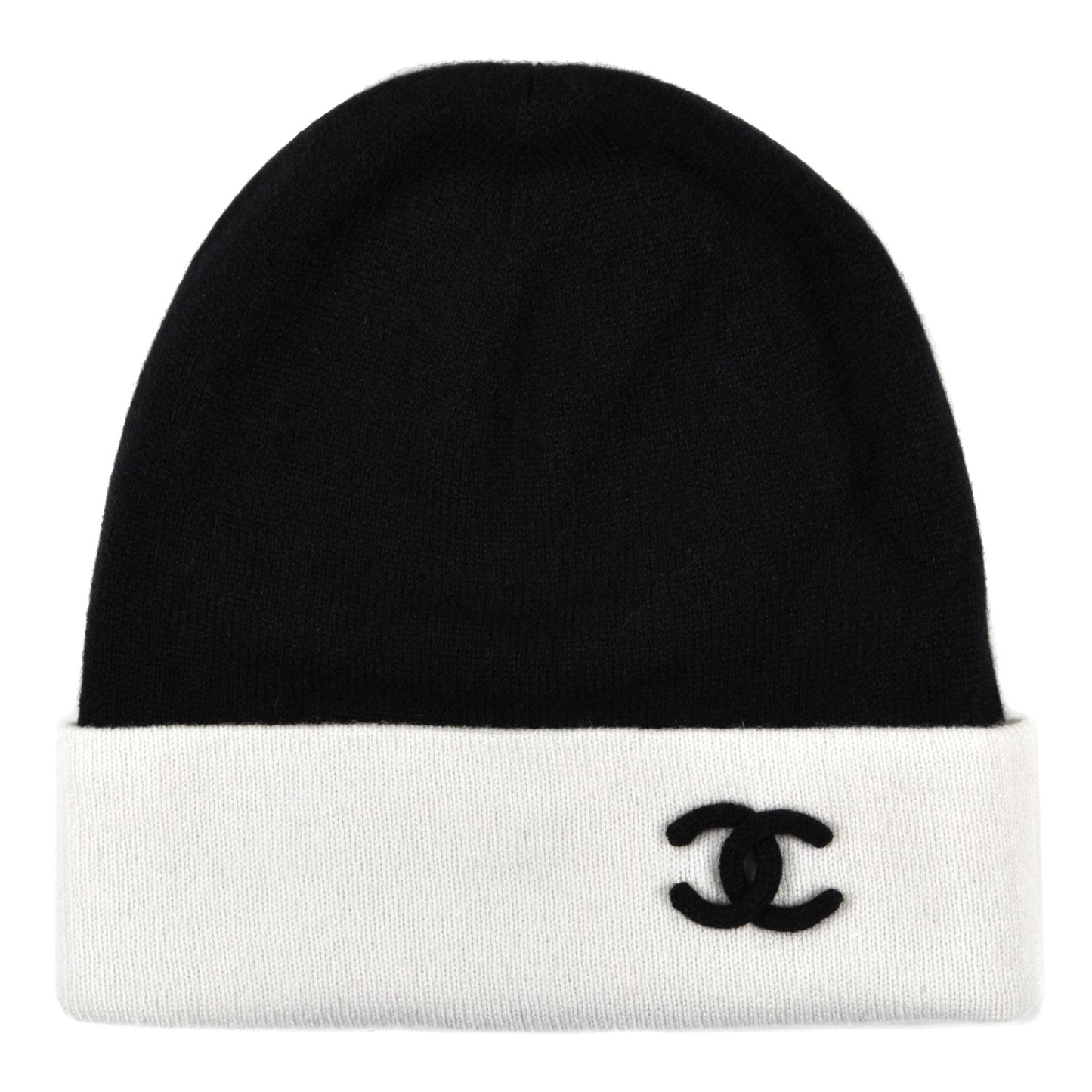 Cashmere Quilted CC Beanie Hat White Black
