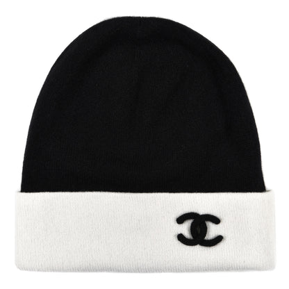 Chanel Cashmere Quilted CC Beanie Hat White Black 1 of 6