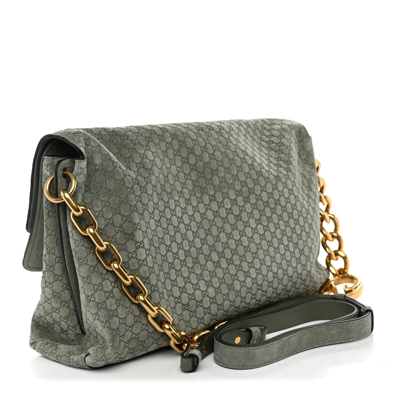 Gucci Micro GG Suede Large Chain Shoulder Bag Sage Green 4 of 12