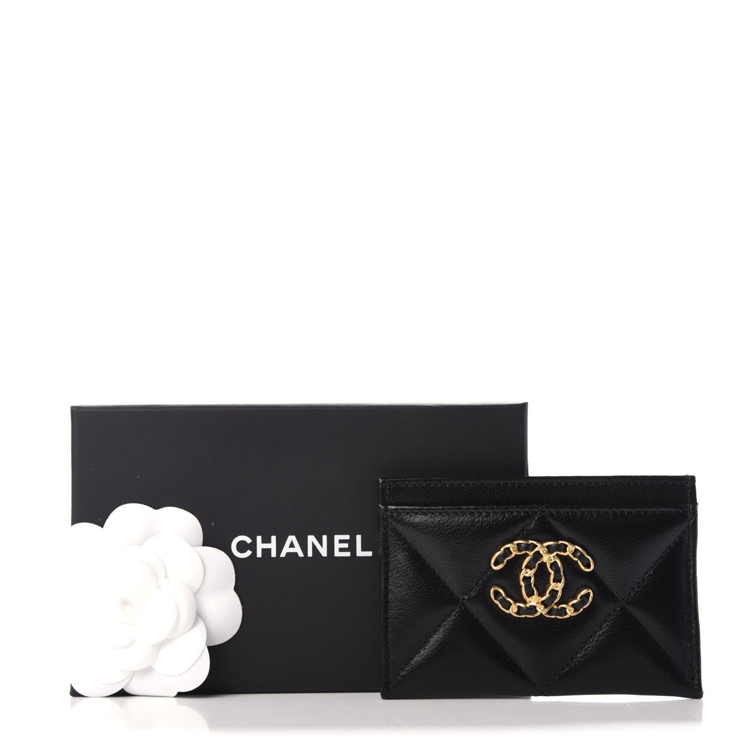 Chanel Shiny Goatskin Quilted Chanel 19 Card Holder Black 9 of 9