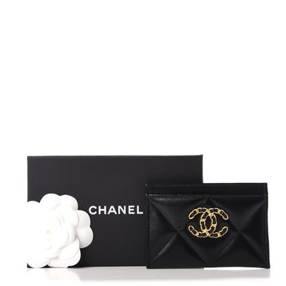 Chanel Shiny Goatskin Quilted Chanel 19 Card Holder Black 9 of 9