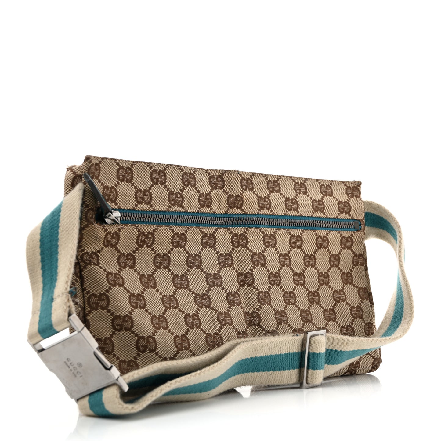 GG Monogram Web Double Pocket Belt Bag Turquoise