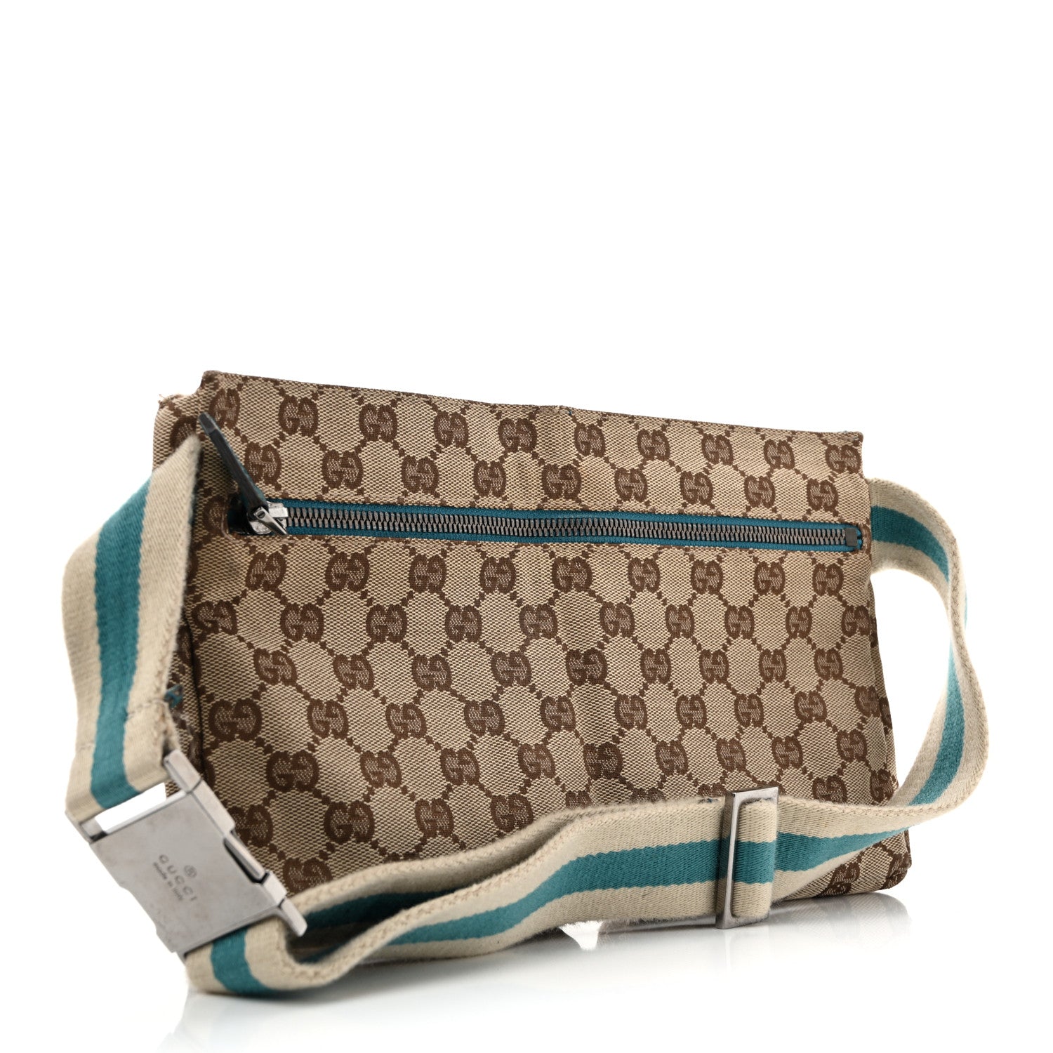 Gucci GG Monogram Web Double Pocket Belt Bag Turquoise 3 of 14