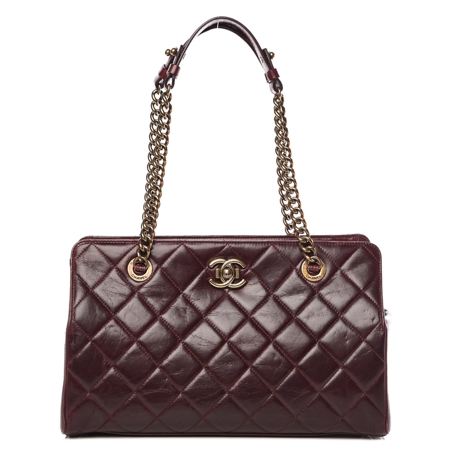 Glazed Calfskin Perfect Edge Tote Bordeaux