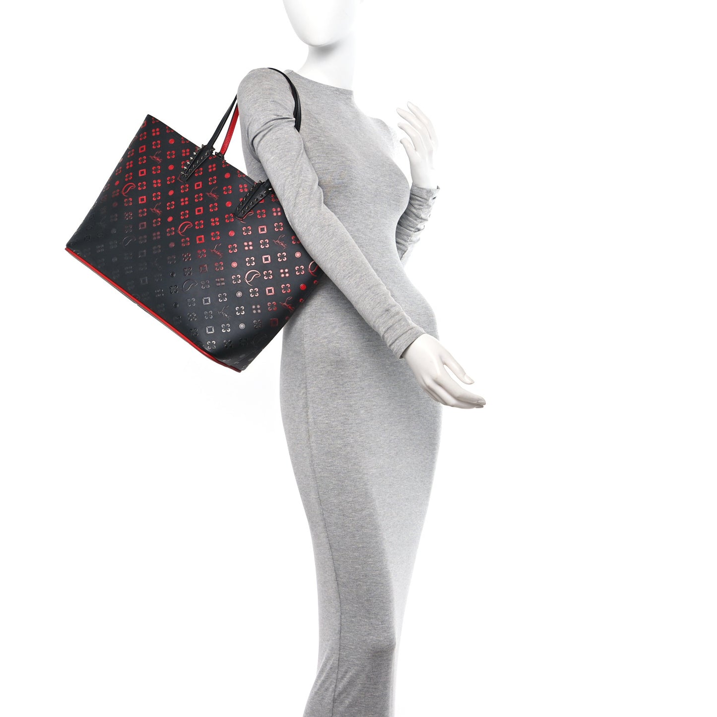 Perforated Calfskin Degrade Loubinthesky East West Cabata Tote Black Red