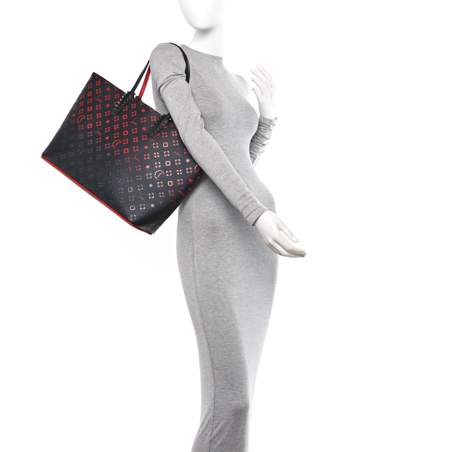 Christian Louboutin Perforated Calfskin Degrade Loubinthesky East West Cabata Tote Black Red 2 of 15