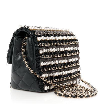 Chanel Lambskin Sequin Pearl Chain Fringe Mini Flap Black 3 of 12