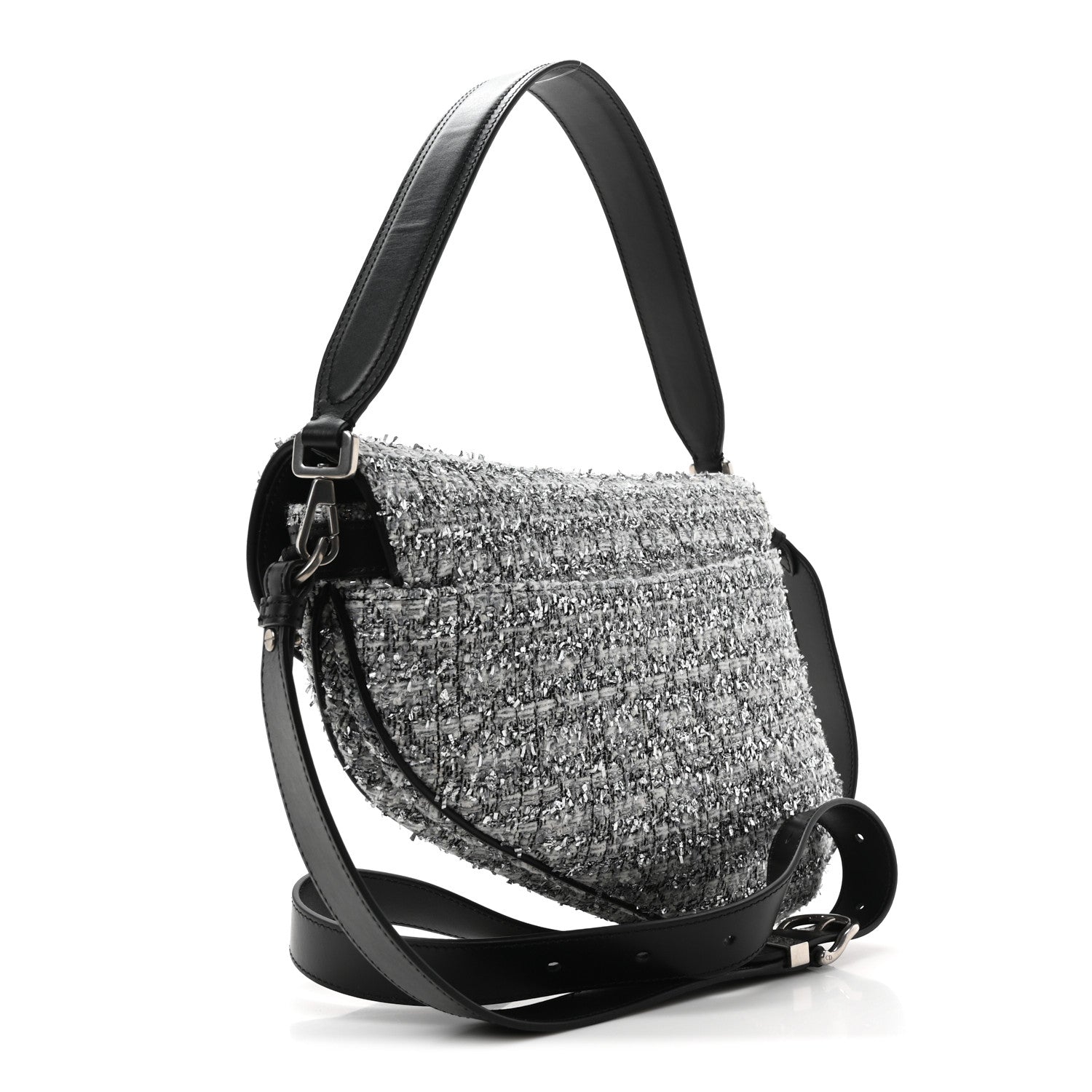 Christian Dior Tweed Saddle Bag Black Silver 3 of 10