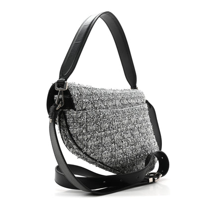 Christian Dior Tweed Saddle Bag Black Silver 3 of 10