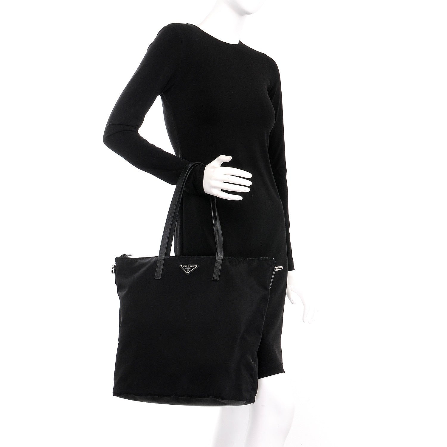 Prada Saffiano Tessuto Nylon Tote Nero Black 3 of 9