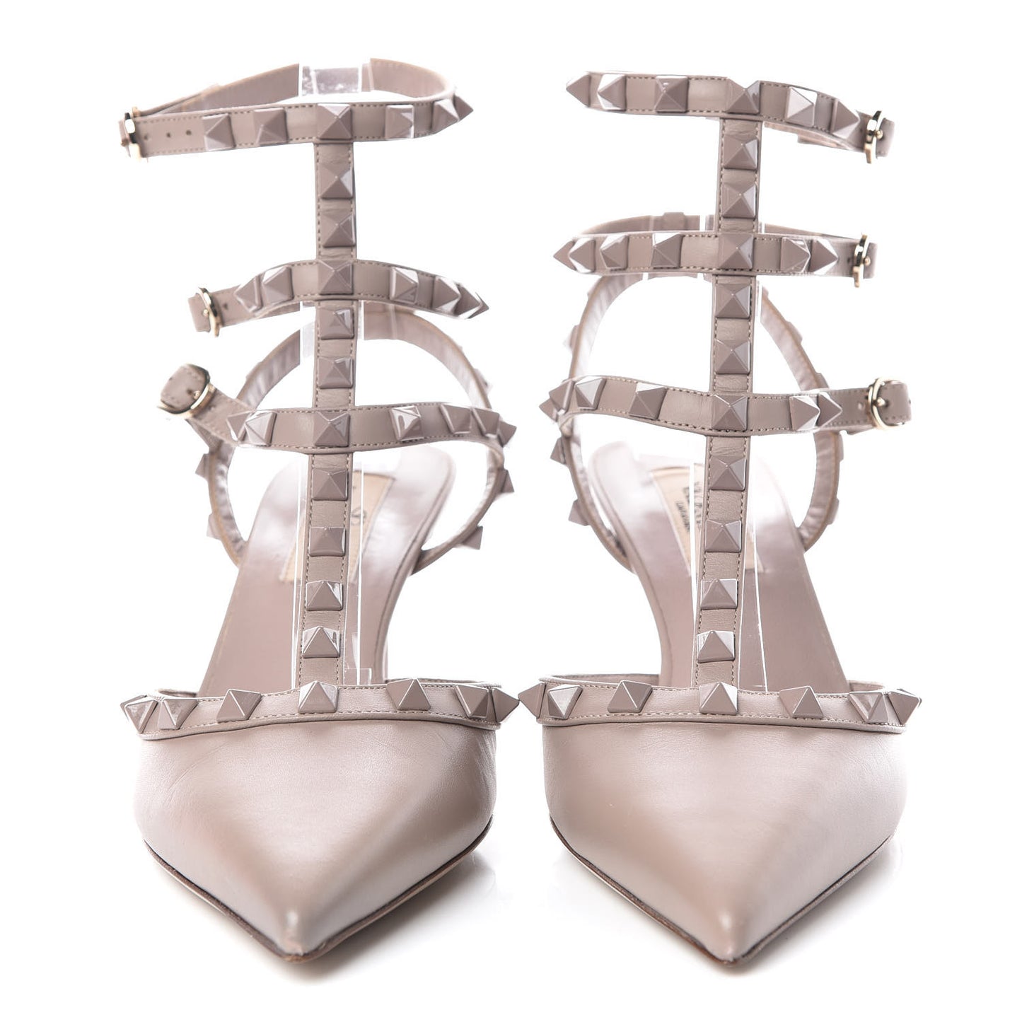 Nappa Monochrome Rockstud Ankle Strap 65mm Pumps 36 Poudre