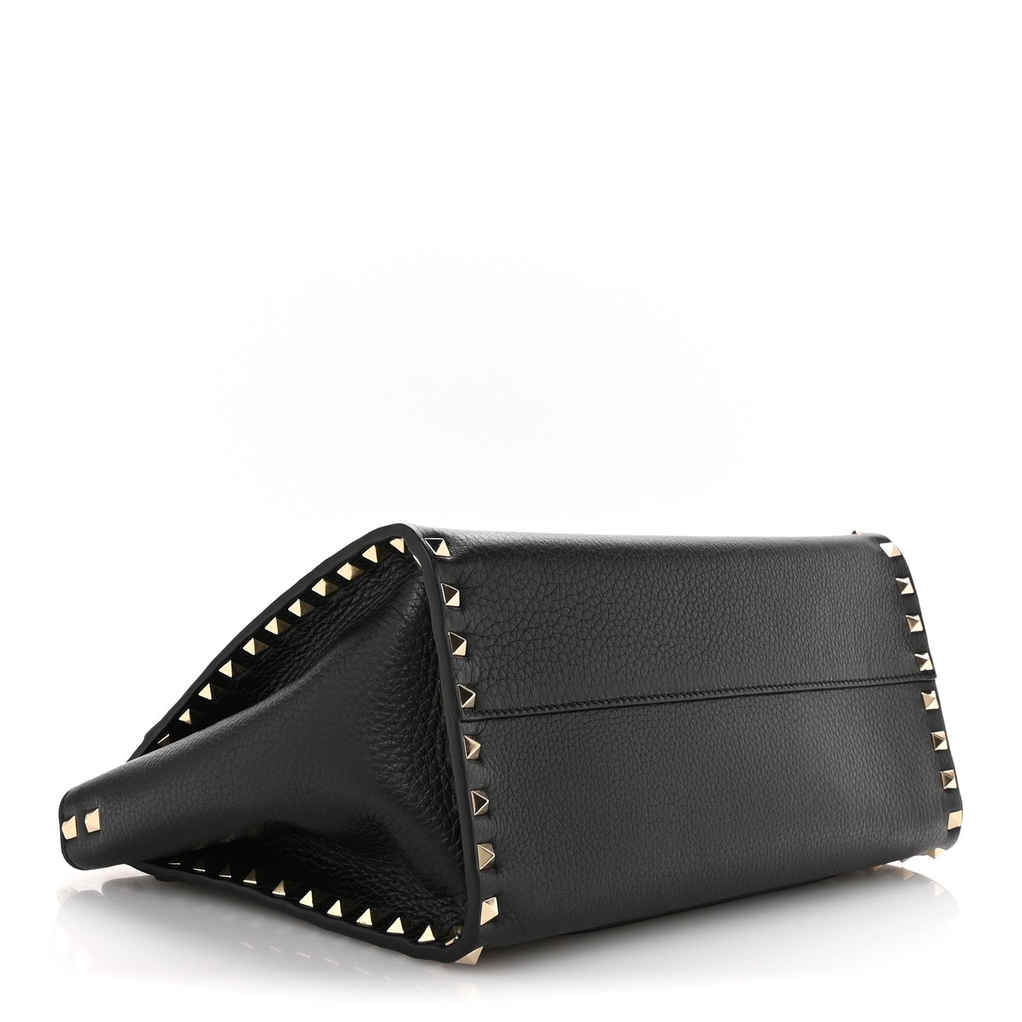 Pebbled Calfskin Rockstud Double Handle Tote  Black