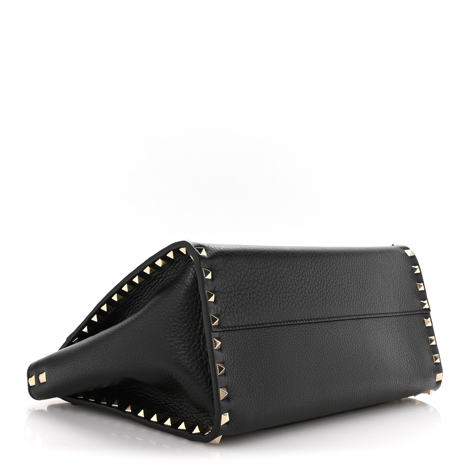 Valentino Garavani Pebbled Calfskin Rockstud Double Handle Tote  Black 4 of 9