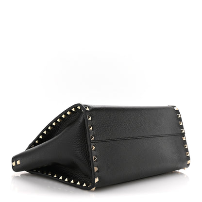 Valentino Garavani Pebbled Calfskin Rockstud Double Handle Tote  Black 4 of 9
