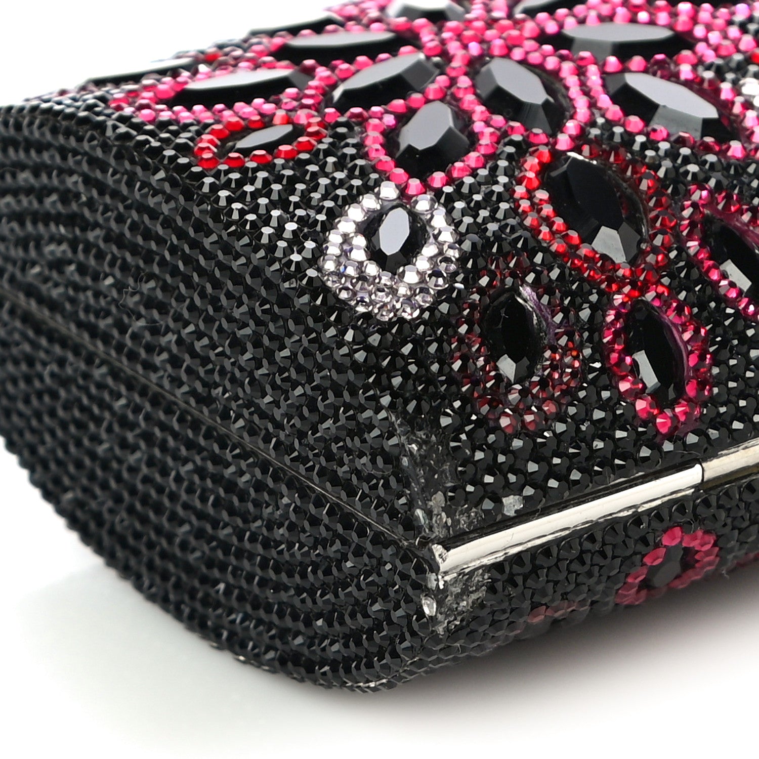 Judith Leiber Swarovski Crystal Flower Minaudiere Clutch Black Multicolor 7 of 8