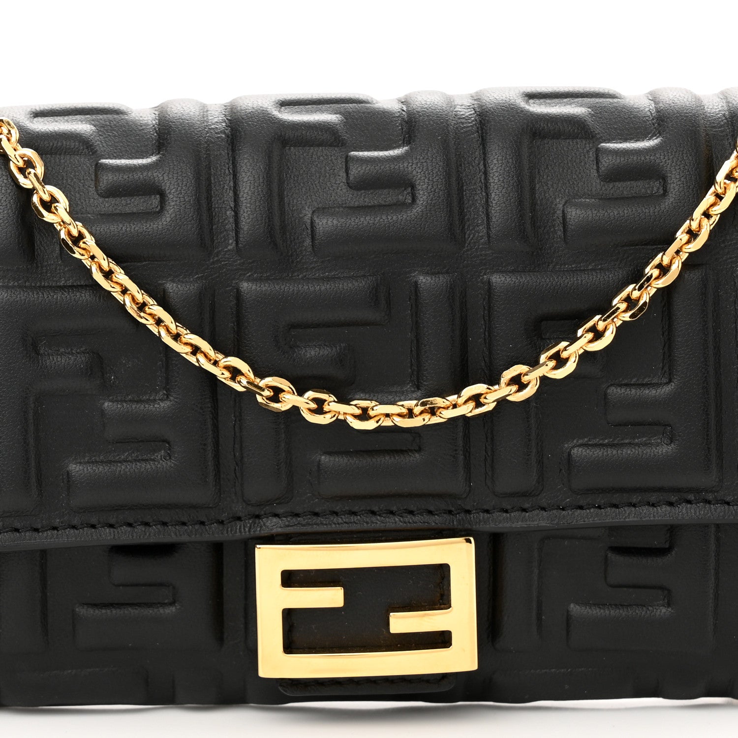Fendi Nappa Matisse FF Embossed Continental Wallet On Chain Black 9 of 11