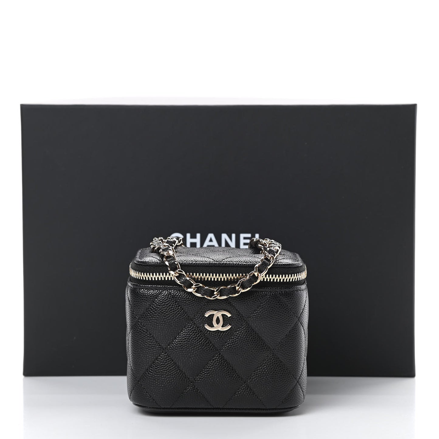 Caviar Quilted Mini Vanity Case With Chain Black