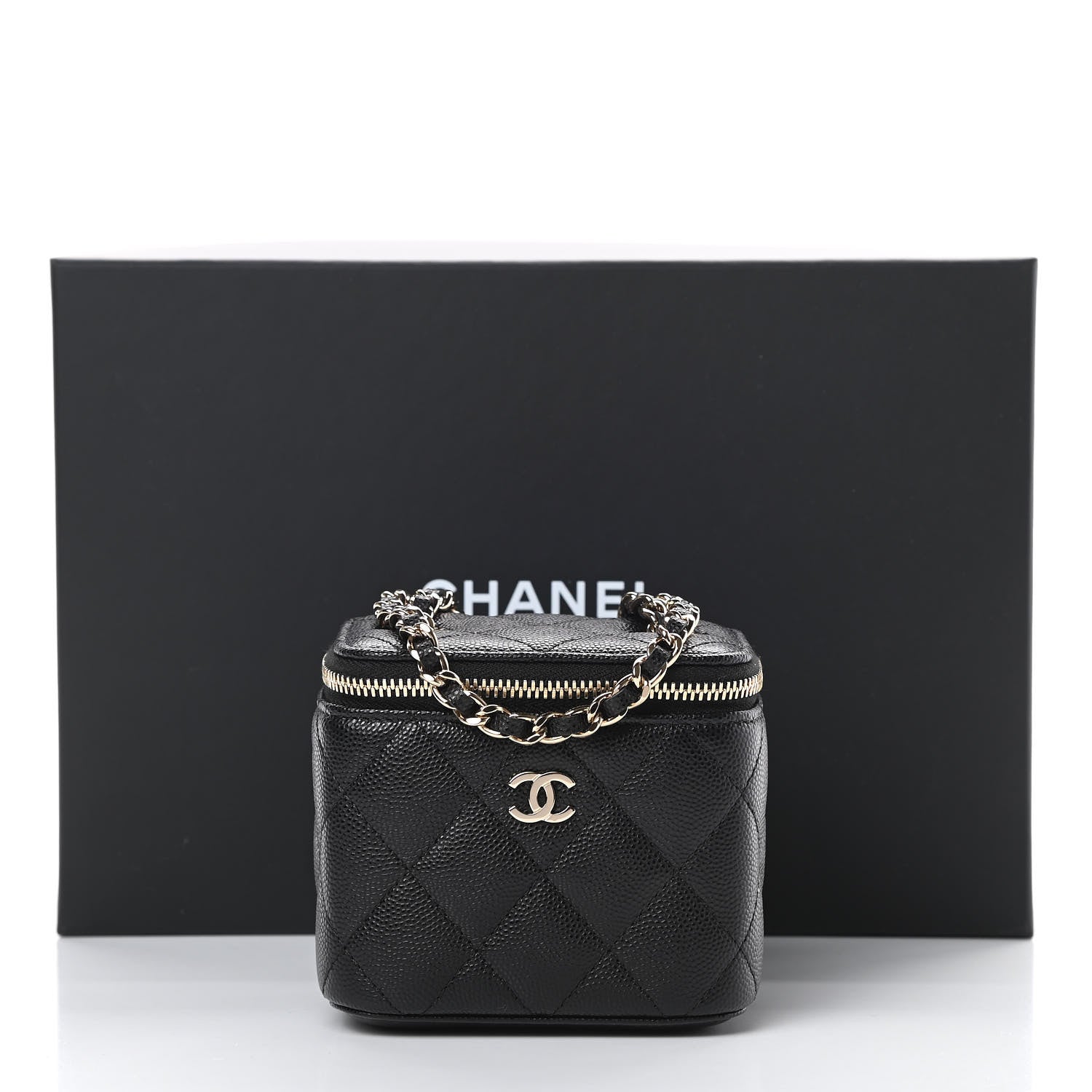 Chanel Caviar Quilted Mini Vanity Case With Chain Black 10 of 10