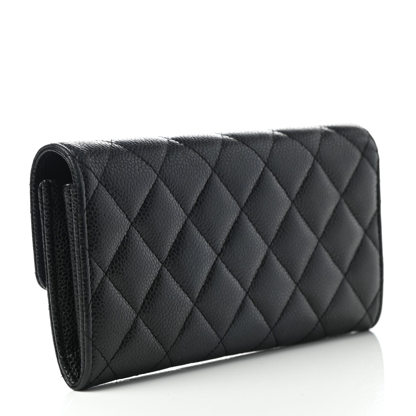 Caviar Quilted Large Gusset Flap Wallet Black