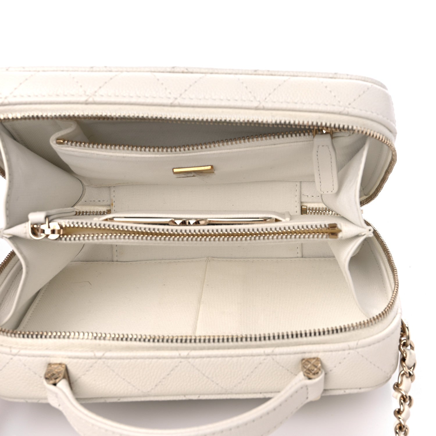 Chanel Caviar Quilted Top Handle Vanity Case White 6 of 13